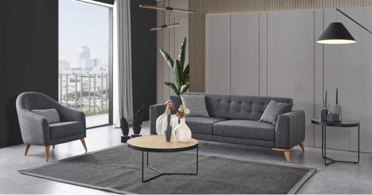Stilvoll Wohnzimmer set 3tlg. Luxus Möbel Grau Modern Design 3+1 Sofa