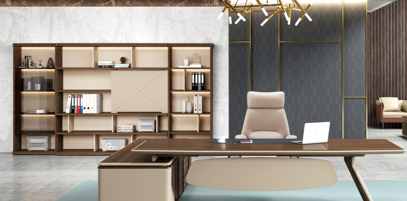 Eleganter Schreibtisch und Großer Büroschrank im zeitgenössischen Design