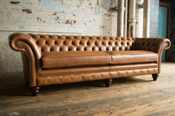 Braunes Chesterfield Sofa Luxus 4-Sitzer Couch Polster Stoff Sitzer