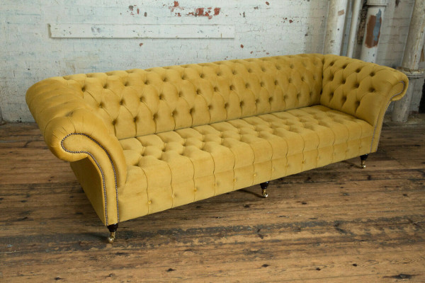 Sofa Sofa Polster Chesterfield Textil Sofas Design Luxus Stoffsofas 4Sitzer Gelb