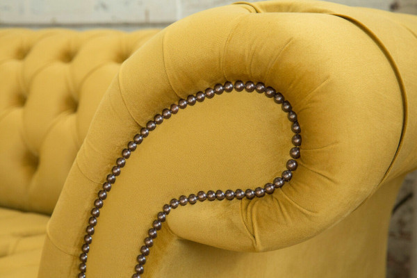 Sofa Sofa Polster Chesterfield Textil Sofas Design Luxus Stoffsofas 4Sitzer Gelb