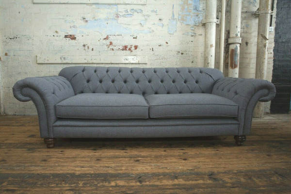 Modernes Sofa Chesterfield Couch 4 Sitzer Couchen Samt Leder Design Grau