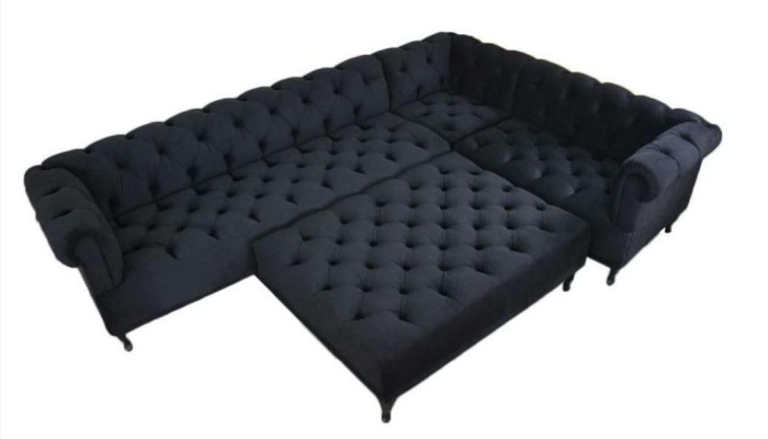 Ecksofa Chesterfield Design Couch Polster Eckgarnitur + Hocker Eckcouch