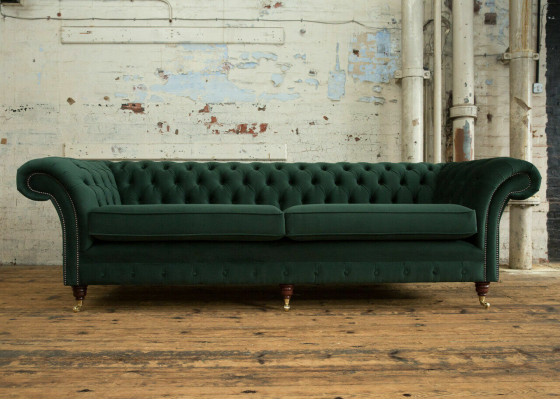 Grüne Chesterfield Textil Leder Sofa Couch Polster Big Sitzpolster xxl 265cm neu