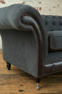 Klassische Chesterfield Couch 4 Sitzer Sofa Couch Samt Leder Design Schwarz Neu