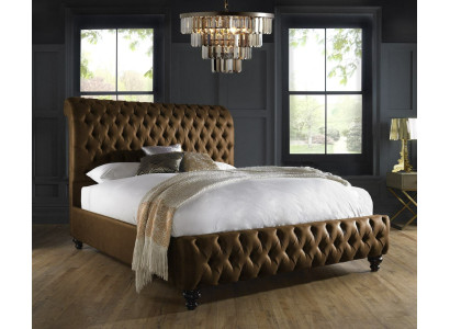 Designer braunes Chesterfield Polsterbett Luxus Schlafzimmer Doppelbett