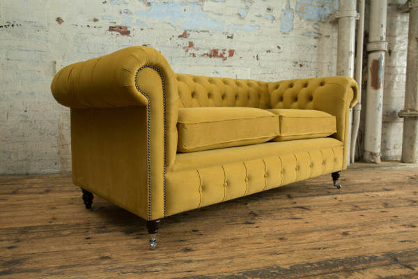 Gelber Chesterfield Zweisitzer Designer Wohnzimmer 2-er Couch