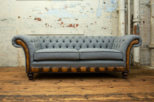 Grau-braune Chesterfield Couch Designer Wohnzimmer 3-Sitzer Sofa