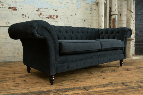 Stilvolles Schwarzes Chesterfield Sofa Designer 3-Sitzer Luxus Couch