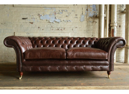 Brauner Luxus Chesterfield 3-er Moderne Wohnzimmer Couch