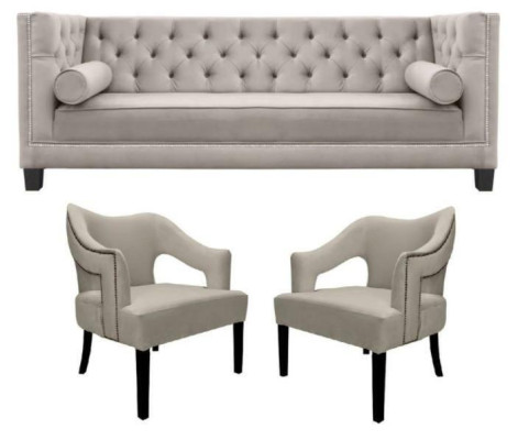 Beige Chesterfield Sofagarnitur Polster Sitz Garnituren 3tlg Set Gruppe