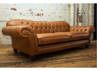 Braunes Chesterfield Dreisitzer Luxus Wohnzimmer 3-er Couch