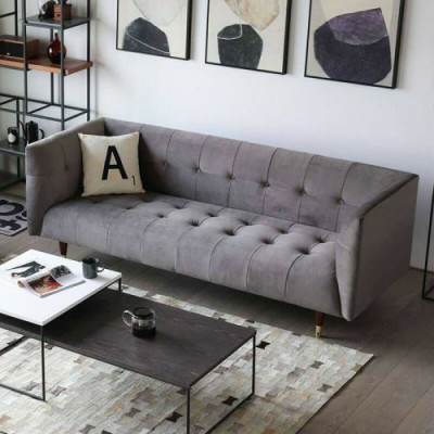 Moderner Grauer Chesterfield 3-Sitzer Luxus Wohnzimmer Couch
