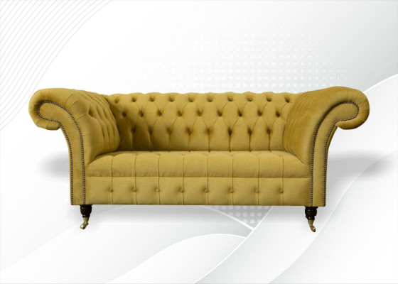 Chesterfield Design Luxus Polster Sofa Couch 2 Sitzer Garnitur Textil Gelb Neu