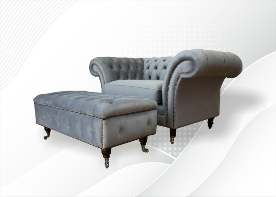 Design Chesterfield Stoff Couch Sessel 1.5-er Polster Sofas Lounge Club Neu