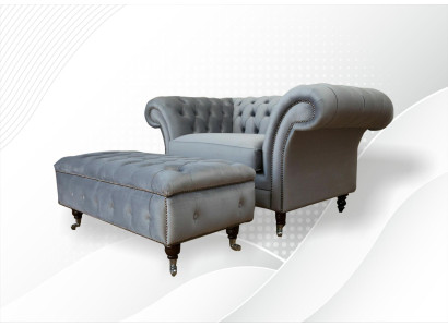 Design Chesterfield Stoff Couch Sessel 1.5-er Polster Sofas Lounge Club Neu