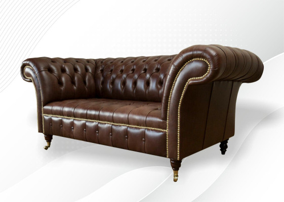 Chesterfield Samt Designer Sofa 2 Sitzer Couch Textil Leder Garnitur Braun Neu