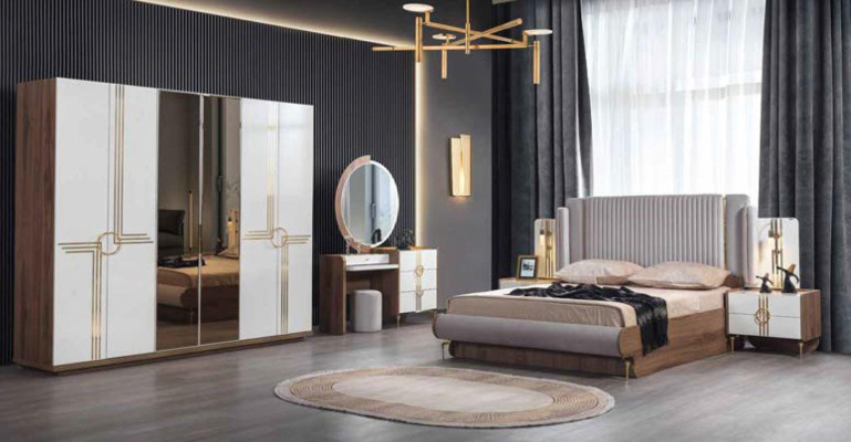 Komplette Schlafzimmer Luxus Möbel Bett Schrank Kommode Nachttisch Holz 5tlg.
