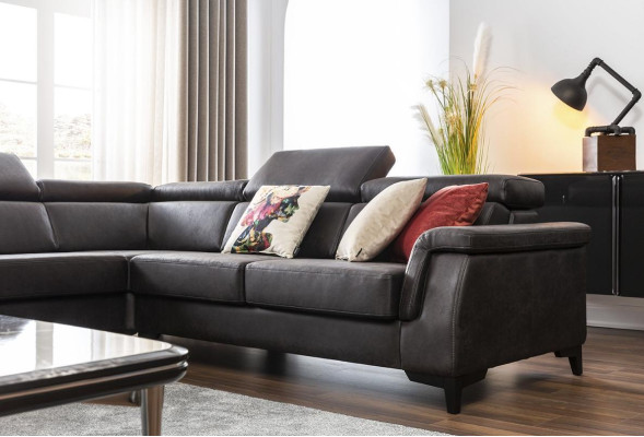 Ecksofa L Form Sofa Sofas Ledersofa Schwarz Bettfunktion Wohnlandschaft