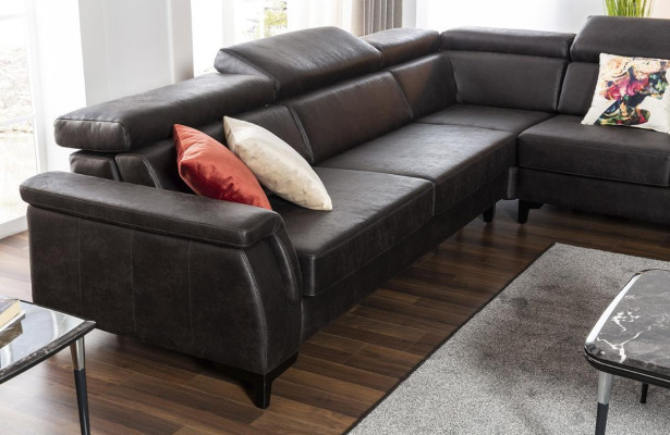 Ecksofa L Form Sofa Sofas Ledersofa Schwarz Bettfunktion Wohnlandschaft