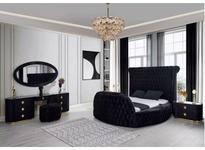 Schlafzimmer schwarz Set Bett 2x Nachttische Schminktisch Chesterfield 5tlg