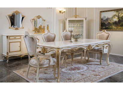 Klassisches Esszimmer Esstisch Vitrine 4x Stuhl Essgruppe Kommoden 7tlg.