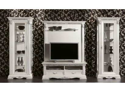 Klassische Wohn Wand Wohnzimmer Vitrine Sideboard RTV Regal Wände Schrank 4tlg. Massivholz