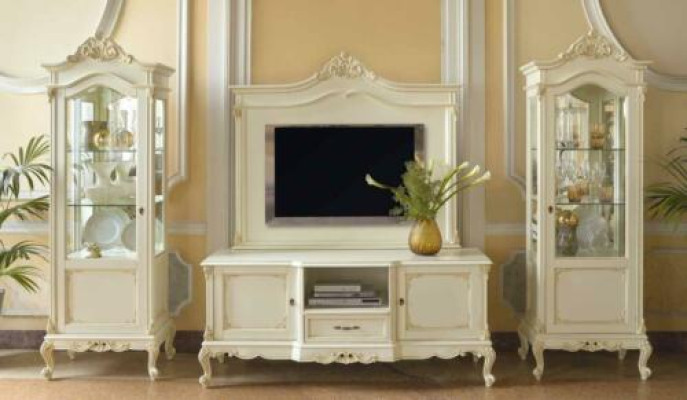 Wohnwand Wohnzimmer Vitrine Sideboard RTV Regal Wände Schrank 4tlg. Massivholz