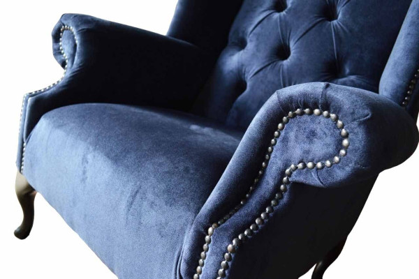 Chesterfield Design Sessel Polster Luxus Blau Textil Couchen Ohrensessel