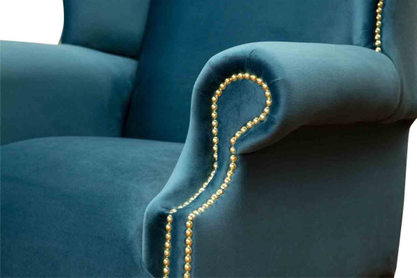 Ohrensessel Einsitzer Chesterfield Couch Blau Sofa Polster Möbel Neu