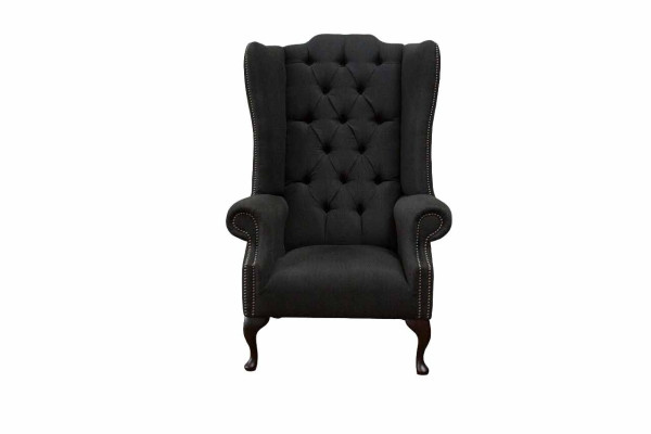 Ohrensessel Sessel Sitzer Schwarz Design Polster Chesterfield Textil Neu