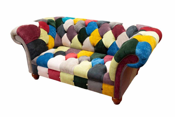 Sofa 2 Sitzer Chesterfield Textil Couch Polster Design Luxus Mehrfarbig