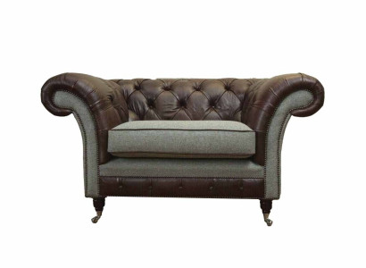 Chesterfield Ohrensessel Grau Sofagarnitur Sessel Couch Ledersofa Neu
