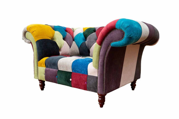 Sessel Design Chesterfield Lounge Mehrfarbig Sofa Einsitzer 130cm Neu