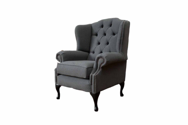 Grau Ohrensessel Sessel Design Polster Sofa Couch Chesterfield Textil Neu
