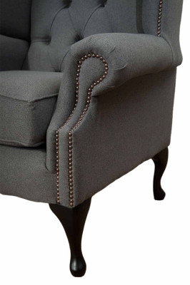 Grau Ohrensessel Sessel Design Polster Sofa Couch Chesterfield Textil Neu