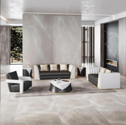 Wohnzimmer 4tlg.Sofagarnitur 3+2+1Sitzer Sitze mit Lederbezug Couchtisch