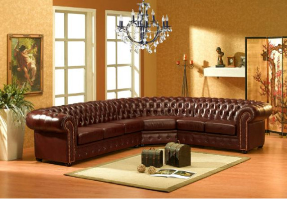 Klassische Chesterfield Eckcouch Polster Ecke Ledersofa Sofa Sitz Eck Garnitur
