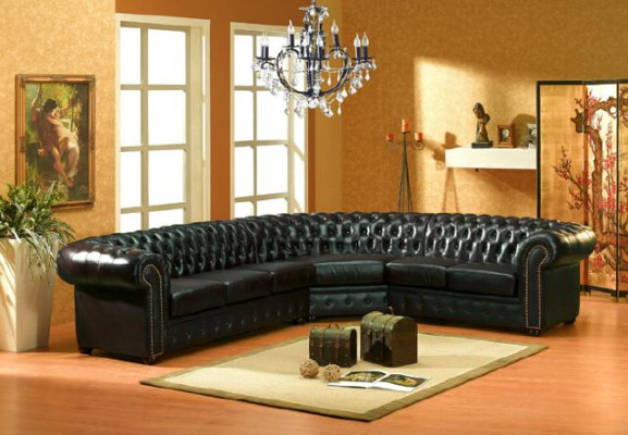Klassische Chesterfield Eckcouch Polster Ecke Ledersofa Sofa Sitz Eck Garnitur