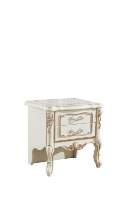 Eleganter Luxus Nachttisch mit Weiß-Goldener klassischer Handwerkskunst