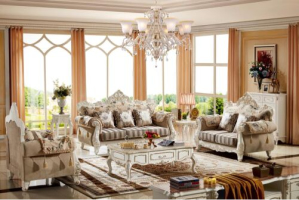 Sofa 2 Sitzer Beige Luxus Polster Stoff Wohnzimmer Klassische Couch