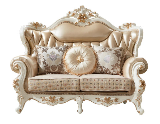 Sofa 2 Sitzer Beige Luxus Leder Wohnzimmer Klassische Design Sofa Elegantes
