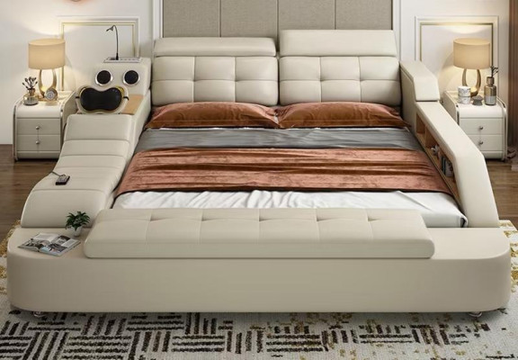 Multifunktions Bett Luxus Design Leder Betten Doppel Regal 180x200cm