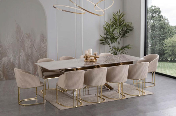 Säulen Tisch Essgruppe Tisch mit 6x Lehnstühlen Esszimmer Stühle 7tlg
