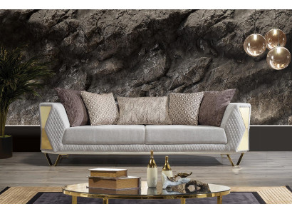 Ausgefallenes Sofa Wohnzimmer Dreisitzer Couch Polster Möbel Stoff 3er