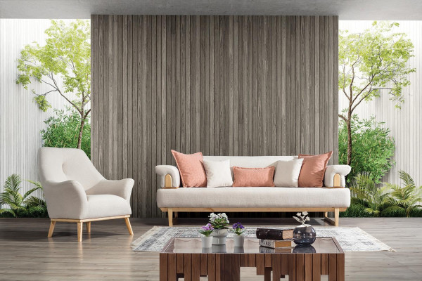 Modern Sofagarnitur 3+3+1 Sitzer Garnitur Set Sofas Sessel Holz mit Textil