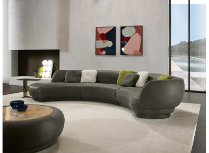 Rundsofa Eckcouch 6 Sitzer Couch Sofa Leder Luxus Möbel Wohnzimmer