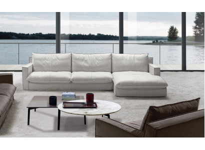 Ecksofa Leder L-Form Couch Eck Luxus Design Polster Weiß Wohnzimmer PRIANERA