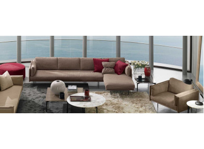 Braun Ecksofa L-Form Sofa Couch Design Polster Modern Textil Wohnzimmer