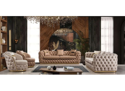 Chesterfield Sofagarnitur 3+3+1+1 Sitzer Garnitur Sofa Sessel Sofas Leder Beige